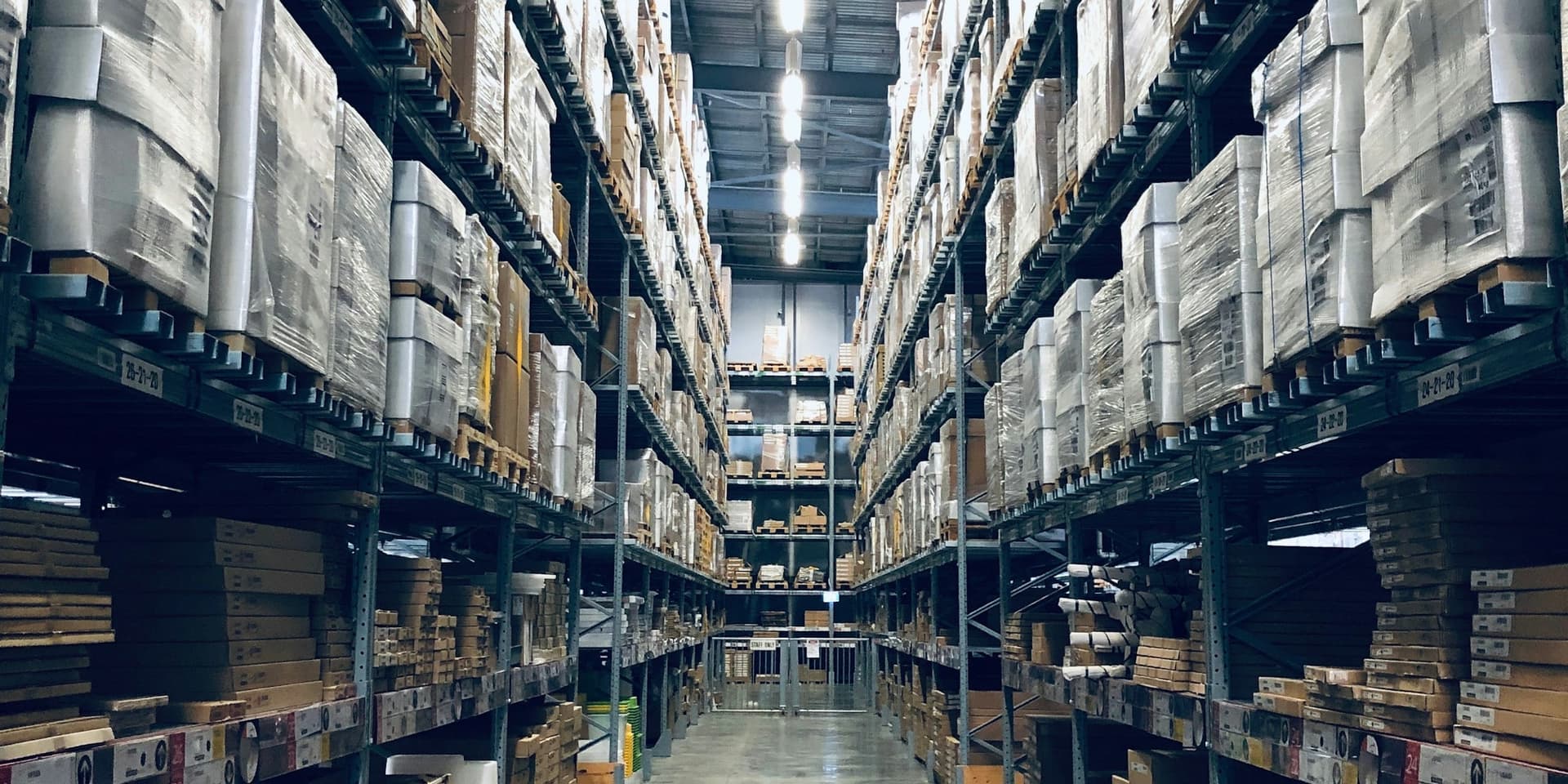 Cold room interior with metal shelving